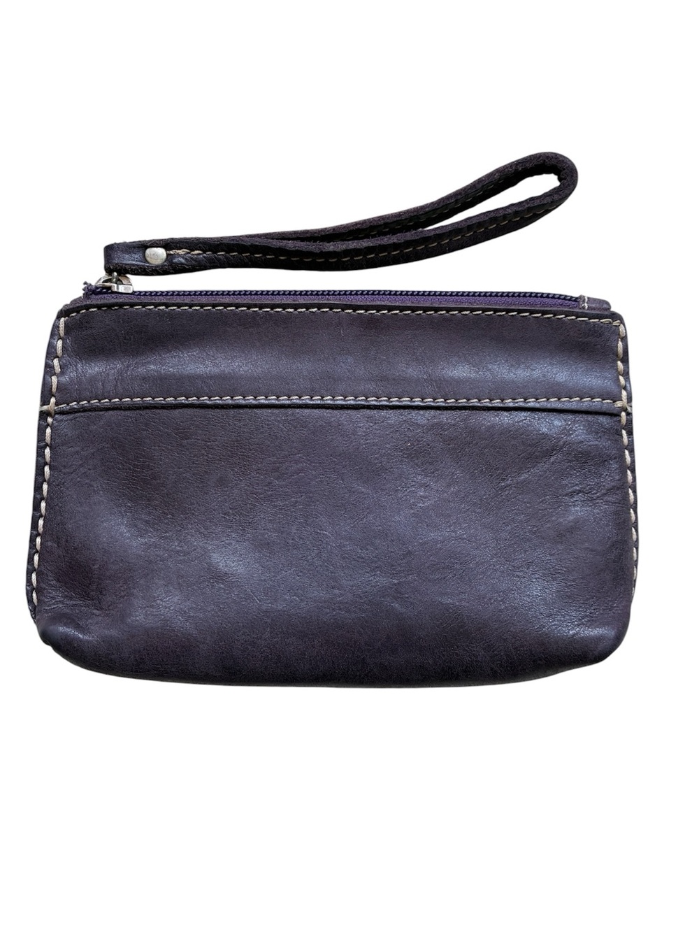 Roots Purple Leather Zip Wristlet Pouch Made in Canada 🇨🇦